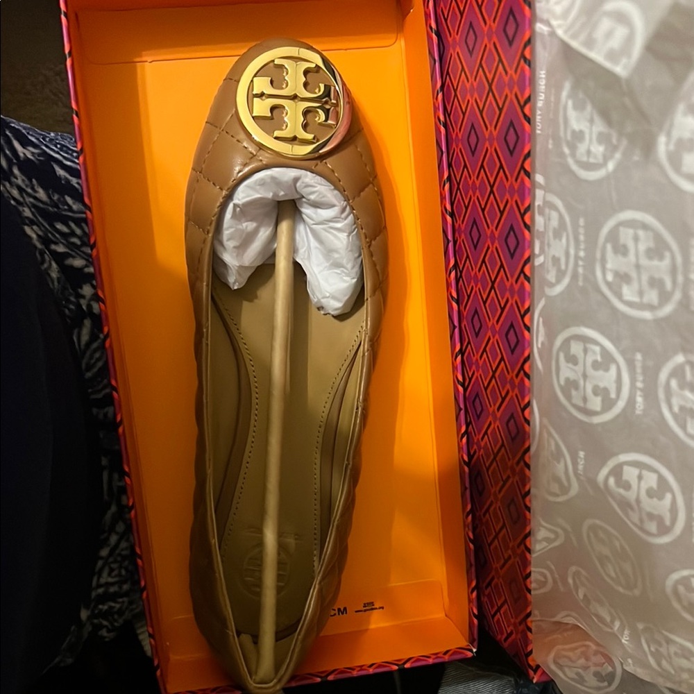 Tory Burch Tan Quilted Ballet Flats